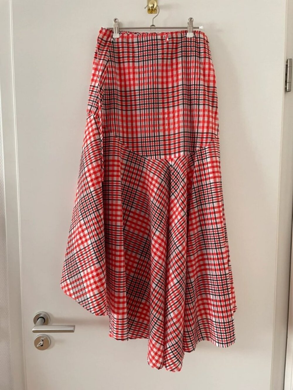 Ganni Charron Red Check Wrap Skirt Size XS